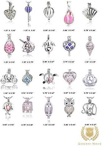 Cherri Wave 20 Pieces NO DUPLICATE Unique Design Silver Plated Bead Cages Pendants for Jewelry Making/Essential Oil Scent Diffuser Locket Pendant with Storage Box and Colorful Diffuser Cotton Pom Poms