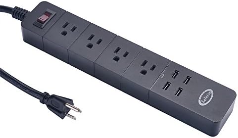 USB Power Strip ETL Listed Selnice 4-AC Power Outlet Overload Protector Power Strip with USB Port Smart Chargers (4-Port) and 6 Feet 14 AWG Power Cord - Black