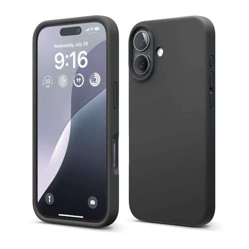 elago Cover Compatible with iPhone 16 - Premium Liquid Silicone Case, Full Protection, Shockproof, Slim, Anti-Scratch Microfiber Lining (Black)