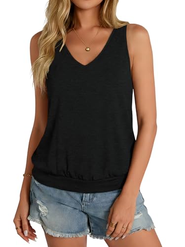 Cuptacc Top Women's Summer Sleeveless Tops Women's Tank Top V-Neck Stretch Loose Basic Tops