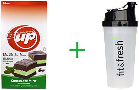YUP B Up Protein Bar Chocolate Mint 12 Bars - 2.2 oz (62 g) Each, Shaker Bottle assorted colors 20 oz + Chica Family Manicure Kit