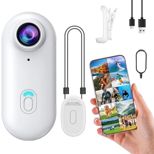 OBEST Cámara de Acción Inalámbrica Portátil 1080P, Cámara para Collar para Mascotas, Cámara Deportiva, Bodycam para Moto Gran Angular 120° para Deportes Al Aire, Blanco