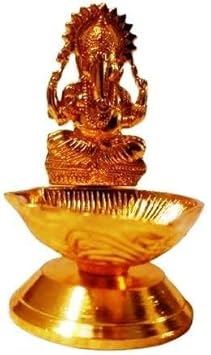 HPANDEY Ganesh Diya Brass Oil Lamp Sitting Diya Deepak Decorative Ganesh Showpiece Metal Gold Plated Oil Lamp for Gifts Corporate Puja- Diwali Puja Gift Gifting Item