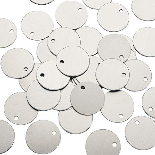 Beadthoven 50pcs 1" Inch Aluminum Flat Round Stamping Tags Pendants Charms for Bracelet Earring Jewelry Making Diameter 25.5mm Hole: 3mm