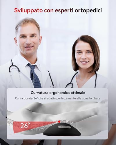 FliKEZE Cuscino Massaggiante Lombare 4 in 1 con Luce Rossa, Riscaldamento, Vibrazione e Trazione ad Aria, Senza Fili e Ricaricabile, per Casa e Ufficio