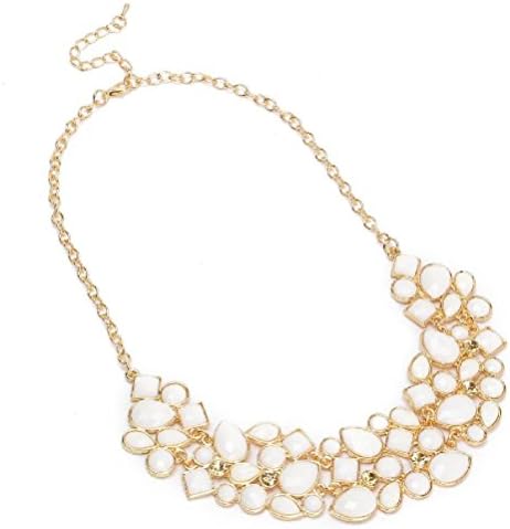 Fancy Golden Chain Circle Drop Square Rhinestone White Resin Pendant Necklace