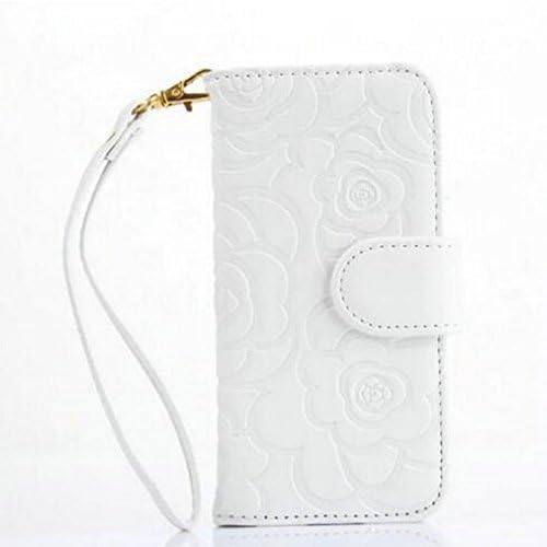 casyva Wallet Case For iPhone X 8 7 6 6S Plus 5/5S/SE Flip Case Camellia Flower Leather Cases Cover Black Blue Red Gold (iPhone X-White)