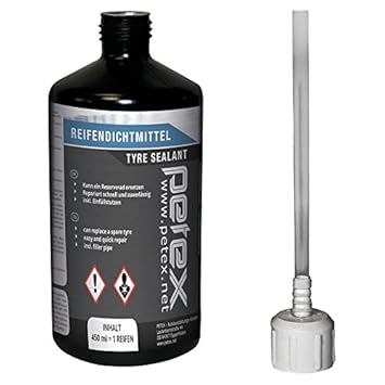 PETEX 445120 Reifendichtmittel Inklusive EinfÃ¼lldeckel, Ventilausdreher mit FlÃ¼Gel, Ersatzventil
