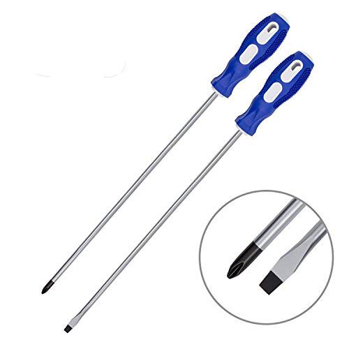 Phillips Screwdriver and Slotted Screwdriver,QM-STVR 12\'\'Screwdriver Length Shank Screwdriver Magnetic Tip Cross Head Flat Head NO.2 Screwdriver (2 pack 12\'\' phillips and slotted screwdriver)