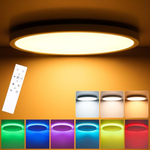 Oraymin Ceiling Light with Remote Control, Diameter 30 cm, 24 W, 3300 lm, LED Ceiling Light, RGB Colour Changing Round, 3000 K - 6500 K LED Ceiling Light, Dimmable for Bedroom, Kitchen, Living Room, Corridor, Balcony