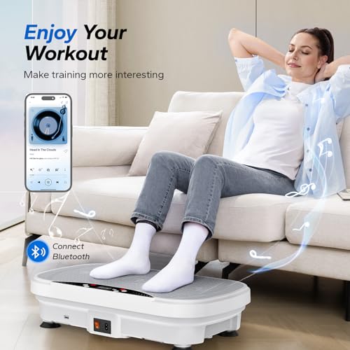MERACH Vibration Plate Exercise Machine, Vibration Plate Lymphatic Drainage, Vibrating Plate Exercise Machine with Bluetooth and LED Display, Workout Equipment for Women Men Home