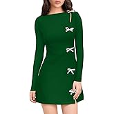 XXTAXN Women's Fall Long Sleeves Boat Neck Elegant Bow Y2k A Line Mini Dress