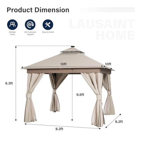 LAUSAINT HOME 10x10 Solar LED Gazebo with Mosquito Netting and Privacy Screens image 23