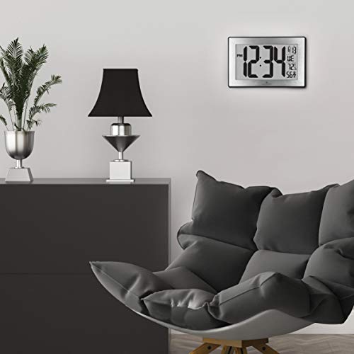 image for Marathon CL030068BK-SS Slim Panoramic Atomic Wall Clock with Table Sta