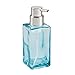 mDesign Glass Refillable Foaming Hand Soap Dispenser Modern Square Pump Bottle for Bathroom Vanities or Kitchen Sink, Countertops - 2 Pack - Blue/Brushed