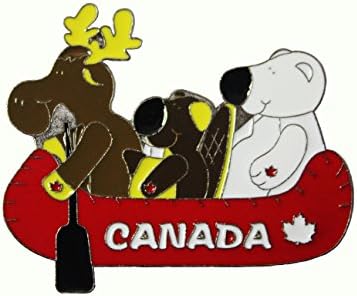 CANADA - MOOSE , BEAVER , BEAR In CANOE Metal Fridge Magnet .. Size : 3" x 2.25" Inch ..Great Quality .. New