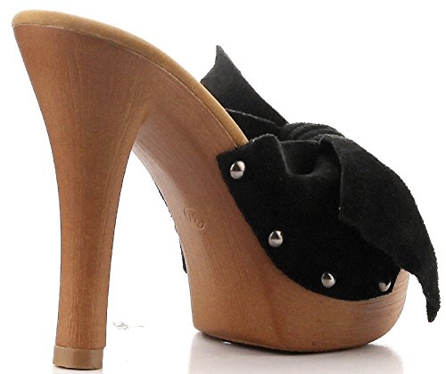 CAPE ROBBIN Zhonya-2 Large Bow Open Toe Clogs Mules Slip On Slides Heels Black 8 - Thumbnail 3