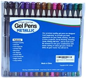 Metallic Gel Pens set - 15 Unique colors pens with Case from Uchtam -Best suited for Adult coloring book and Gifts. Non-Toxic, Long Lasting Ink, Acid Free, Smooth Ink Flow