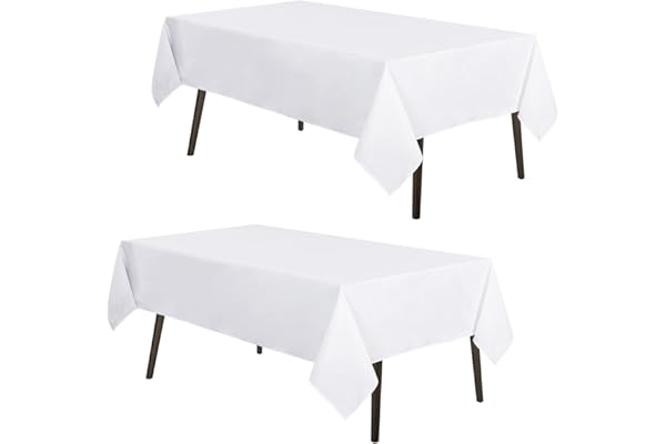 MYSKY HOME 2 Pack White Table Cloths Rectangular 60 x 84 Inch, Nappe de Table Rectangulaire Table Cloth Machine Washable Poly