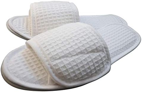 Cotton Wafffle Spa Slipper, Open Toe w/Closure and Non-Skid Sole