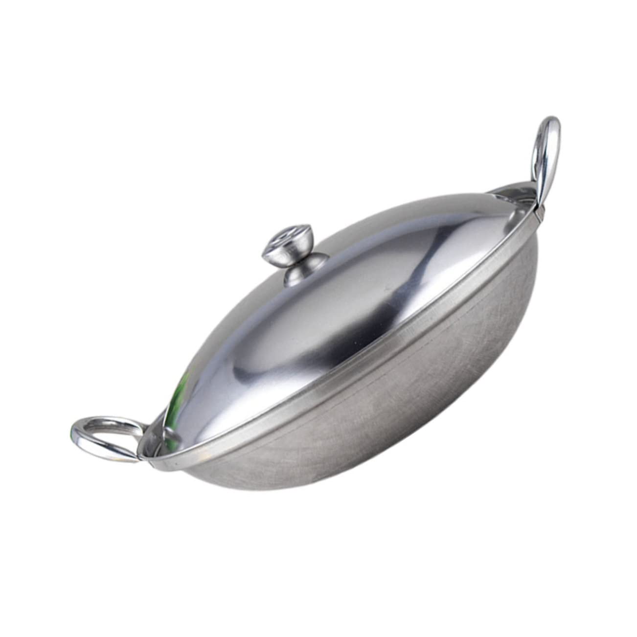 Housoutil 1 Set Cover Stove Wok Pan with Lid Nonstick Cookware Flat Frying Pan Stainless Steel Cookware Camping Skillet Chinese Wok Double Handle Pot Silver Stainless Steel Dedicated
