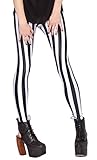 Sister Amy Women's High Waist Geometric Printed Ankle Elastic Tights Leggings Black/White Stripes US M