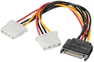 axGear SATA Power Male to Molex 4 Pin Female Splitter Cable 15 Pin to 2 x 4 Pin M-F Wire