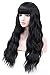 COSYMAY Black Wig with Bangs Synthetic Cosplay Women Wig 26 inch Long Wavy Curly Full Wig Glueless Heat Resistant Halloween Party Wig