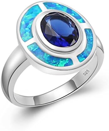 Christmas Gift Statement Ring Australian Blue Opal Sapphire Women Men Jewelry (7)