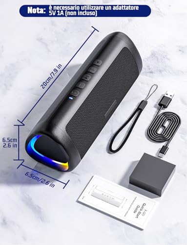 UOHHBOE Portable Bluetooth Speaker Powerful 30W Bluetooth Speaker 5.3 Pairing TWS 24 Hours Connection Distance 30 m Colourful LED Light for Hands-Free Calling AUX for Outdoor Party