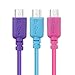 Micro-USB Cable, EZOPower 3x Extra Long 10 Feet Micro-USB 2in1 Sync and Charge USB Data Cable - Purple / Hot Pink / Blue