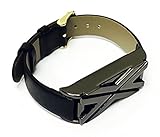 BSI Black Leather Band For Fitbit Flex Activity Tracker Adjustable Straps With Titanium Black X Design Metal Housing And Metal Buckle Clasp (5.5 - 7.5