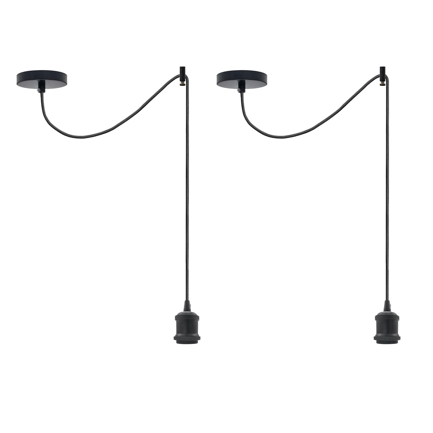 LEDSone 2 Pack Single Way Black Spider Pendant Light Fitting Industrial E27 Ceiling Chandelier with 195cm Adjustable Braided Flex Cable for Bedroom, Kitchen, Bar & Home Decor