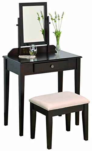 Crown Mark Iris Vanity Table/Stool, Espresso Finish with Beige Seat - Thumbnail 3