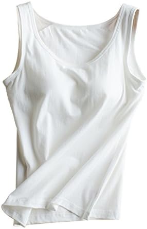 Foxexy Womens Cotton Built-in Bra Padded Active Strap Camisole Tanks Tops White US 10-12