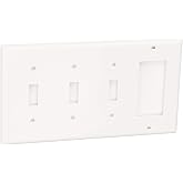 Leviton 4-Gang 3-Toggle 1-Decora/GFCI Device Combination Wallplate, Standard Size, Thermoplastic Nylon, Device Mount, 80732-W, White