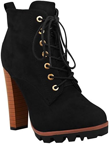 Fashion Thirsty Womens Ankle Boots Lace Up Block High Heel Platforms Combat Grip Size