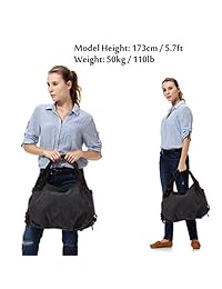 VASCHY - Bolso de lona para mujer con asa superior y correa para el hombro desmontable, diseño vintage