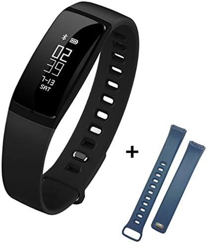 HFBand Smart Band: Blood Pressure Watch Heart Rate Sleep Monitor Fitness Tracker | Smart Bracelet with Steps Calorie Notification Alerts (Black + Blue Straps)