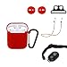 Riqiorod AirPods Case Protective Silicon Cover Skin Carrying Case, with Keychain, Ear Hook/Tips, Strap, AirPods Watch Band Holder, Phone Shutter and Anti Lost Strap (Red)