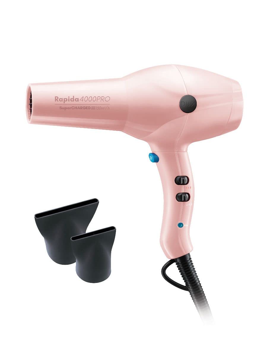Diva Pro Styling Rapida 4000 Pro Dryer 2200W Professional Hairdryer with Ionic Conditioning, Blush, PRO114