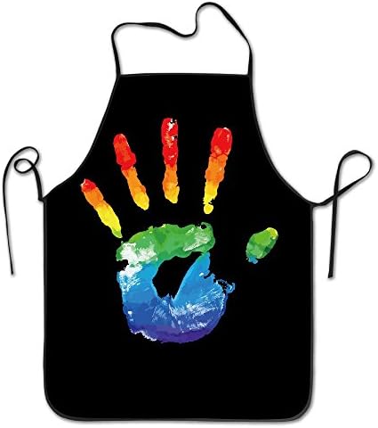Novelty Rainbow Painted Hand Shape Unisex Kitchen Chef Apron - Chef Apron For Cooking,Baking,Crafting,Gardening And BBQ