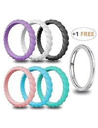USEVEN - Anillo de silicona para mujer, 6 + 1 paquete de valor, delicado anillo de goma para mujer, cómodo y duradero