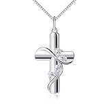 925 Sterling Silver Cubic Zirconia Faith Hope Love Cross Pendant Necklace, Box Chain 18