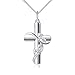925 Sterling Silver Cubic Zirconia Faith Hope Love Cross Pendant Necklace, Box Chain 18