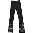 LIUHUO Girls Ice Skating Pants Women Black Rhinestones Training Practice Leggings Fleece Inside