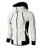 localmode Men's Double Zipper Hooded Jacket Turtleneck Fleece Hoodie Coat White L