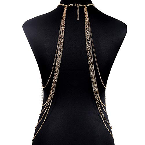 Body Chain Layered Sexy Gold Tassels Necklace Fashion Jewelry Belly Waist Bra Hot Bikini Beach Harness Birthday Anniversary Festival Gift for Women Lady Girls - Thumbnail 2