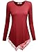 DJT Women's Long Sleeve Boat Neck Lace Hem Hankerchief Tunic Shirts Large Wine