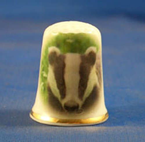 Porcelain China Collectable Thimble -- Badger with Free Gift Box